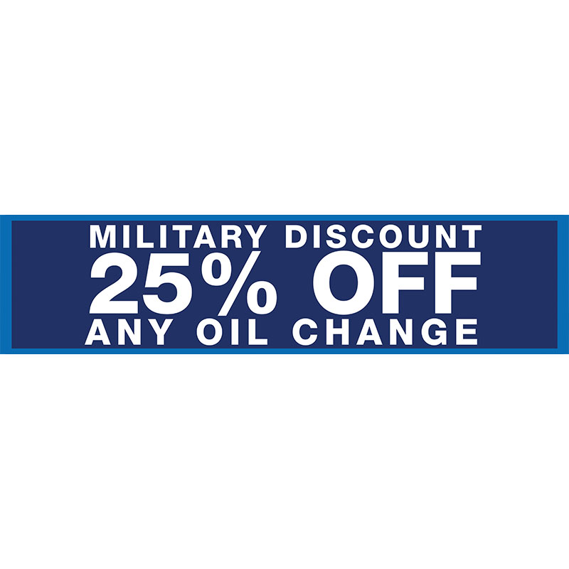 2' X 8' FullSpeed Automotive Blue Military Discount 25% Off Any Oil Change Mesh Bay Banner