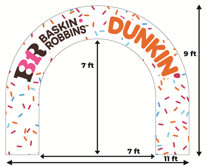 9' X 11' Dunkin' Donuts & Baskin Robbins White Sprinkles Logo Arch Inflatable (includes internal blower & stake kit)
