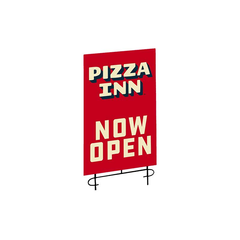 22" x 35" Pizza Inn Red Now Open Super Bandit Vinyl Sign (double sided)