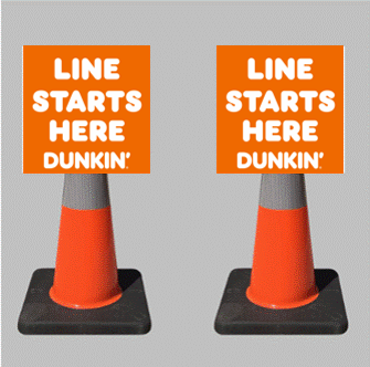 12" Dunkin' Donuts Orange Line Starts Here Safety Cone Sign Topper