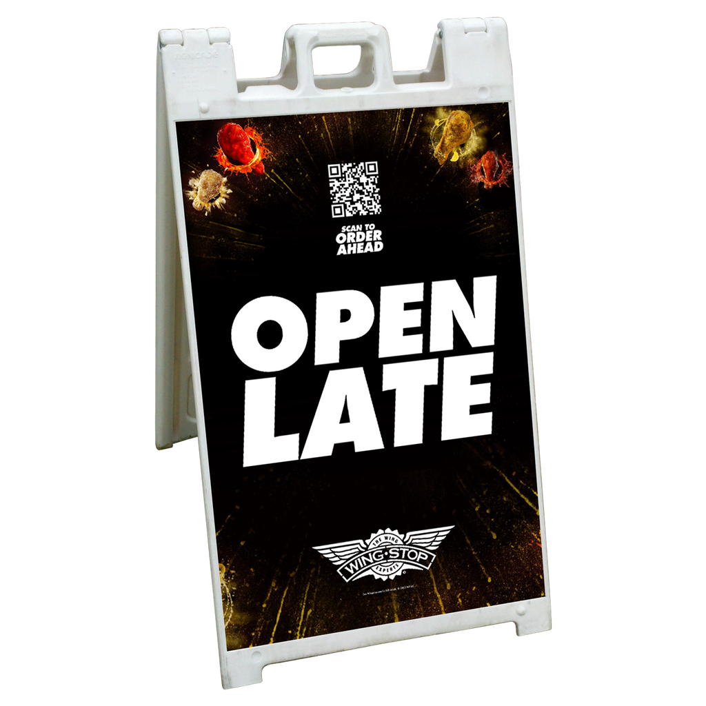 24" X 36" Wingstop Black Open Late Coroplast A-Frame Insert (2023 art)